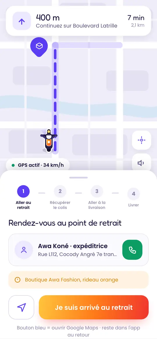 Navigation GPS vers le point de retrait